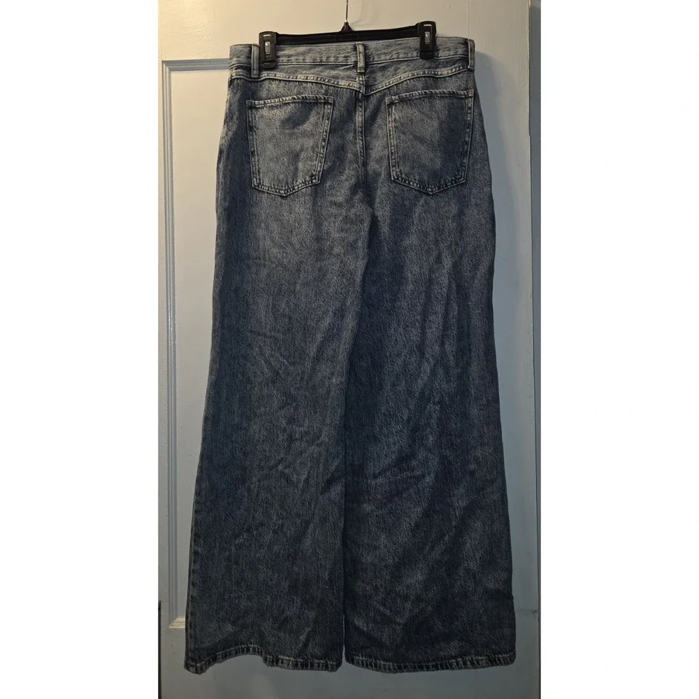 Rewash Jeans Women 11/30 Medium Acid Wash Wide Leg Distressed Zip Fly Eco Denim